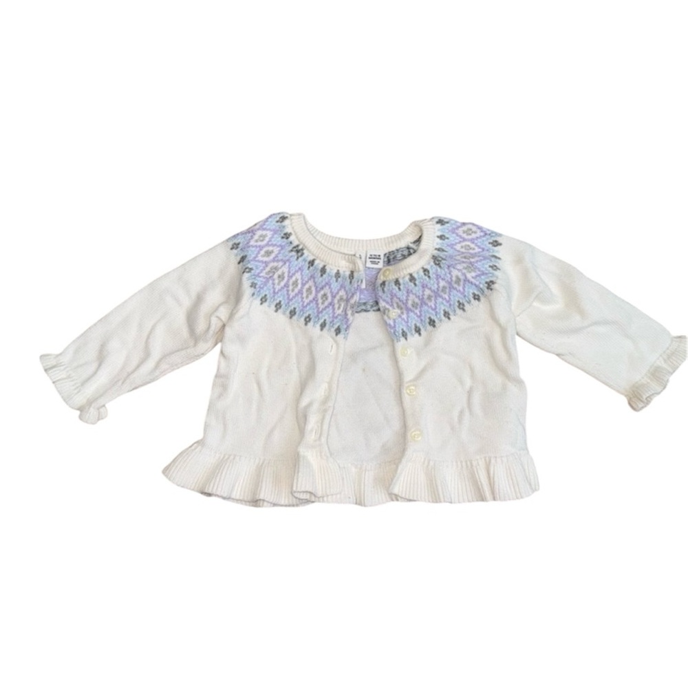 💜 Janie & Jack • 12-18M • Fair Isle Ruffle Cardigan 💜